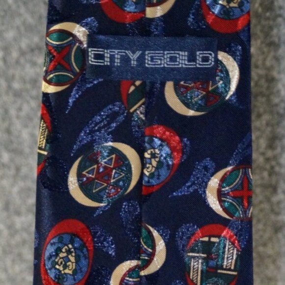 City Gold Tie Blue Multicolor Circle Print 100% Polyester Geometric Neckwear - Picture 2 of 3